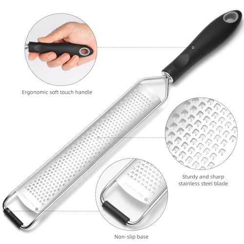 JVVFUU Premium Lemon Zester & Cheese Grater,Kitchen Tool for Parmesan Cheese, Lemon, Ginger, Garlic, Nutmeg, Chocolate, Vegetables, Fruits,Sharp Stainless Steel Blade,Dishwasher Safe (Black) - Image 3