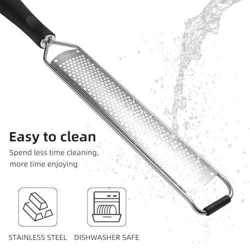 JVVFUU Premium Lemon Zester & Cheese Grater,Kitchen Tool for Parmesan Cheese, Lemon, Ginger, Garlic, Nutmeg, Chocolate, Vegetables, Fruits,Sharp Stainless Steel Blade,Dishwasher Safe (Black) - Image 4