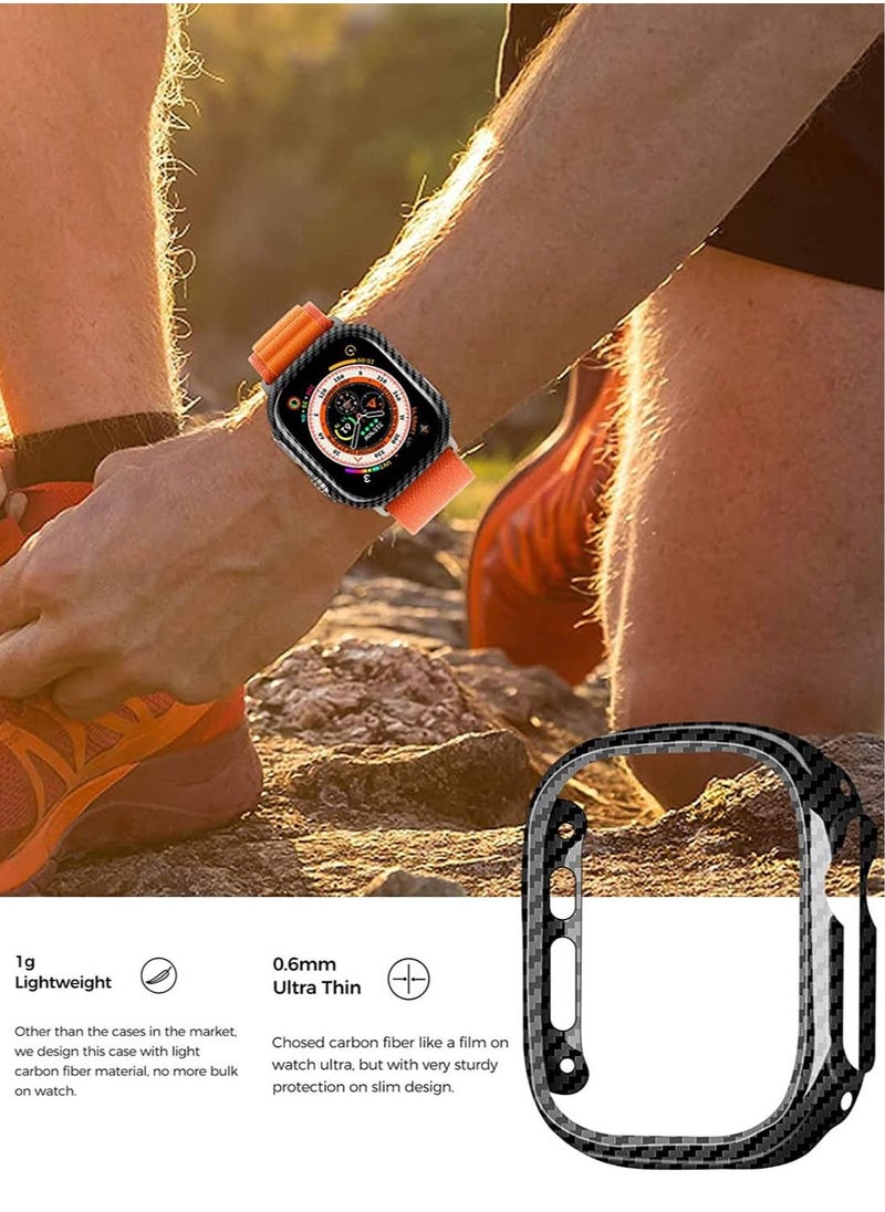 MONOCARBON - Real Carbon Fiber Apple Watch ULTRA 49mm Case Cover includes Tempered Glass Screen Protector - Glossy Black - Image 1