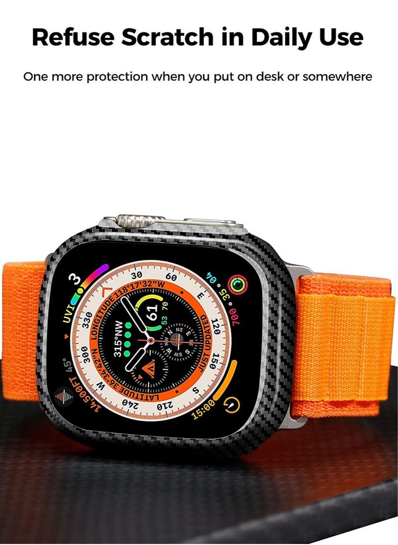 MONOCARBON - Real Carbon Fiber Apple Watch ULTRA 49mm Case Cover includes Tempered Glass Screen Protector - Glossy Black - Image 1