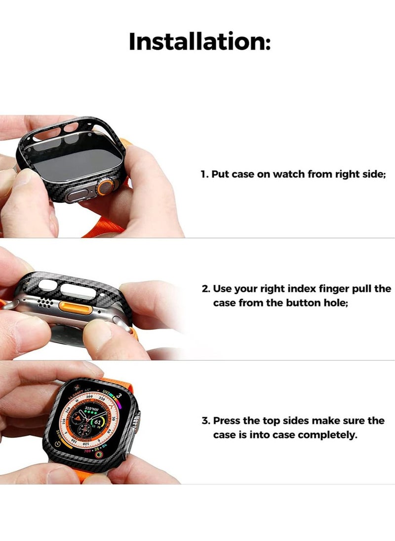 MONOCARBON - Real Carbon Fiber Apple Watch ULTRA 49mm Case Cover includes Tempered Glass Screen Protector - Glossy Black - Image 1