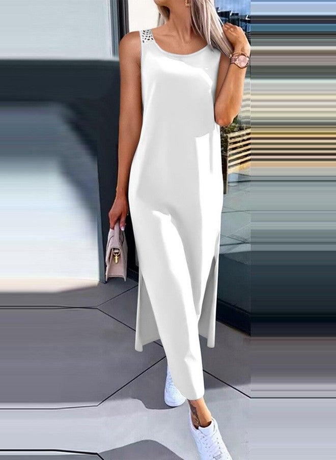 YUNIQEE فستان ماكسي أبيض بدون أكمام للنساء - Image 1