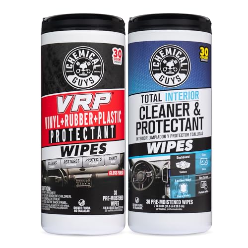 Chemical Guys VRP & Total Interior Cleaner & Protectant Wipes (60 Ct) - Use During Your Regular Car Wash & Detail on Leather, Rubber, Vinyl, Plastic & More in Your Cars, Trucks, SUVs, RVs - Image 1