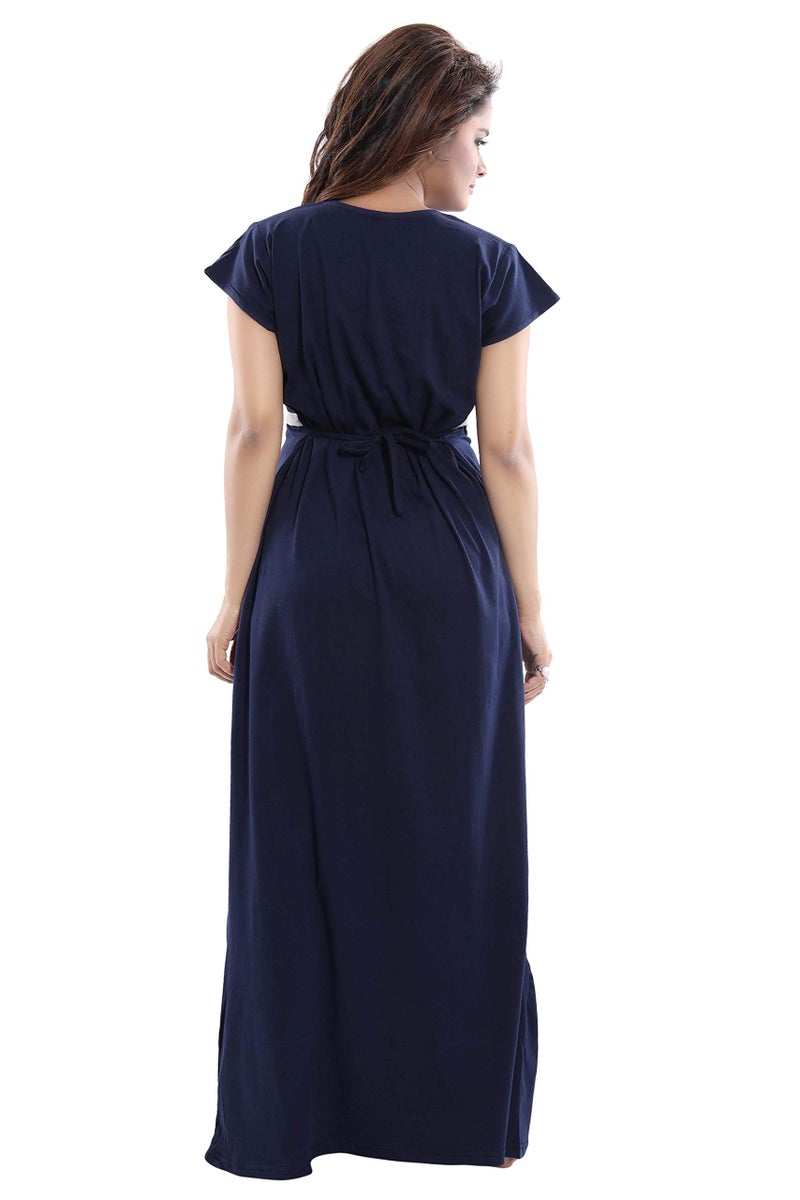 Fabme Women's Hosiery Solid Floor Length Nighty (NW0163_Navy Blue_Free Size_Navy Blue_Free Size) - Image 5