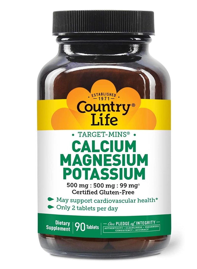 Country Life Target-Mins Calcium Magnesium Potassium 500mg/500mg/99mg - 90 Tablets - Image 1