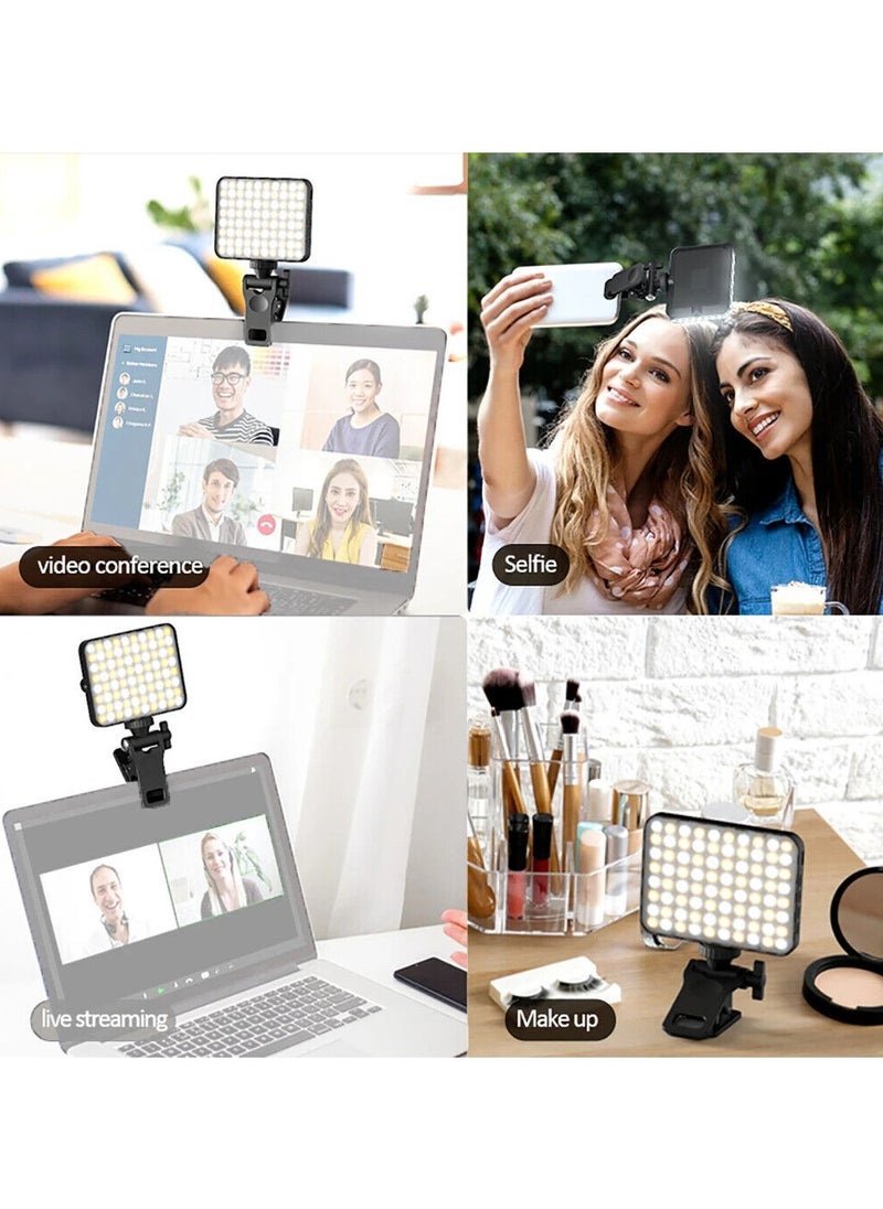 Eworld - High-power 60-LED Rechargeable Selfie Light with Front & Back Clips, 3 Light Modes and 10 Brightness Levels, Ideal for Makeup, Selfies, Vlogs, Video Conferences on Smartphones, Tablets, Laptops - Image 1