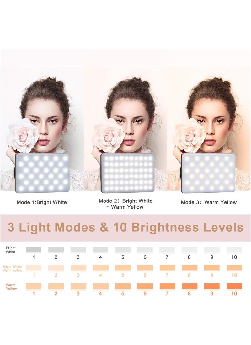 Eworld - High-power 60-LED Rechargeable Selfie Light with Front & Back Clips, 3 Light Modes and 10 Brightness Levels, Ideal for Makeup, Selfies, Vlogs, Video Conferences on Smartphones, Tablets, Laptops - Image 1