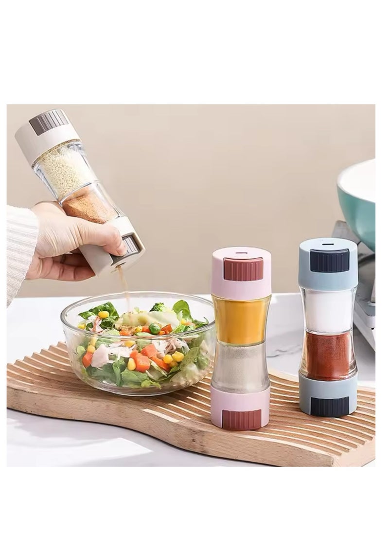 BLUE CORAL Double Head Salt and Pepper Shaker with Pour Holes, Spice Organizer for Home and Hotels, Dining Table Seasoning (Khaki)  - Image 1