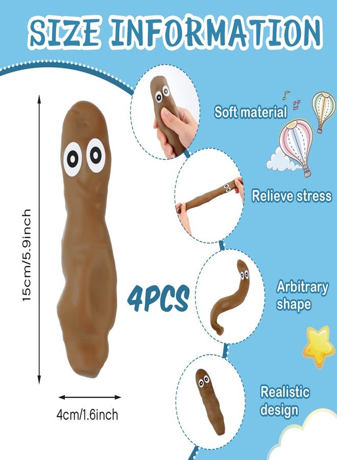 Zomiboo 4 Pack Fake Poop Realistic Dog Poop Toy with DIY Eyes Stretchy Sensory Fake Poops Stress Relief Toys Ball Anxiety for April Fools' Day Prank Party Supplies Adults Teens - Image 2