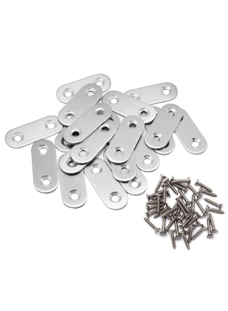 Rubik Flat Straight Brace Brackets with Screws, 10pcs Stainless Steel Mending Repair Plate for Shelf Supports Fixing Wood Furniture Chair Table Cabinet Bed (57x16mm)  - Image 1