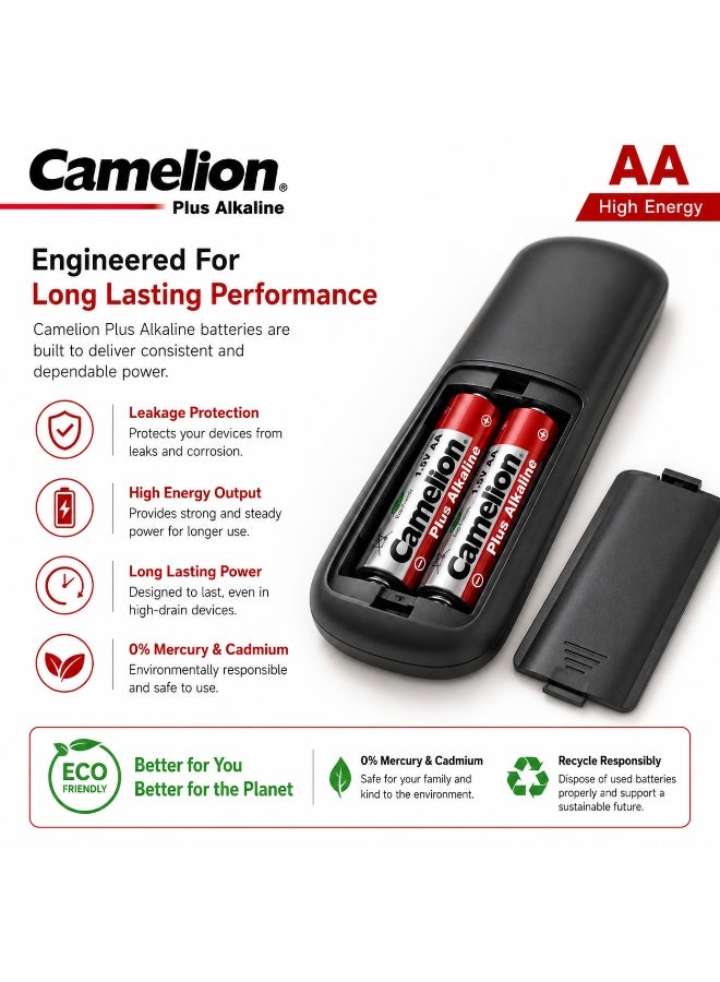 Camelion AA Alkaline Batteries 2 Pack, 1.5V Long Lasting Double A Battery for TV Remote, Wireless Mouse, Keyboard, Toys, Clocks & Flashlights - Image 4