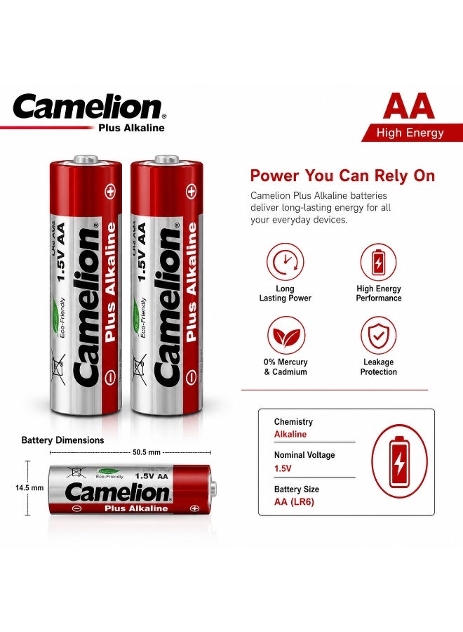 Camelion AA Alkaline Batteries 2 Pack, 1.5V Long Lasting Double A Battery for TV Remote, Wireless Mouse, Keyboard, Toys, Clocks & Flashlights - Image 2