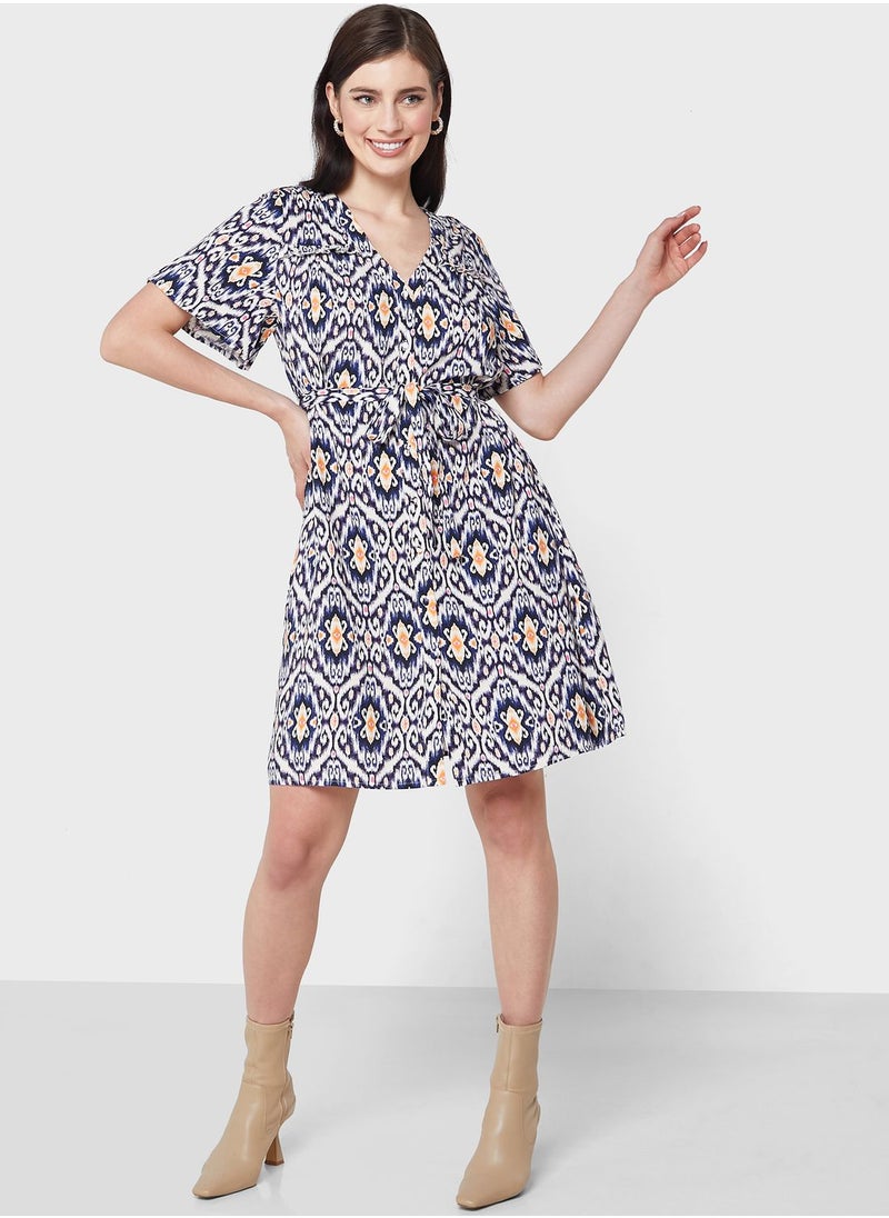 VERO MODA - Printed Tie Detail Shirt Dress - Image 1