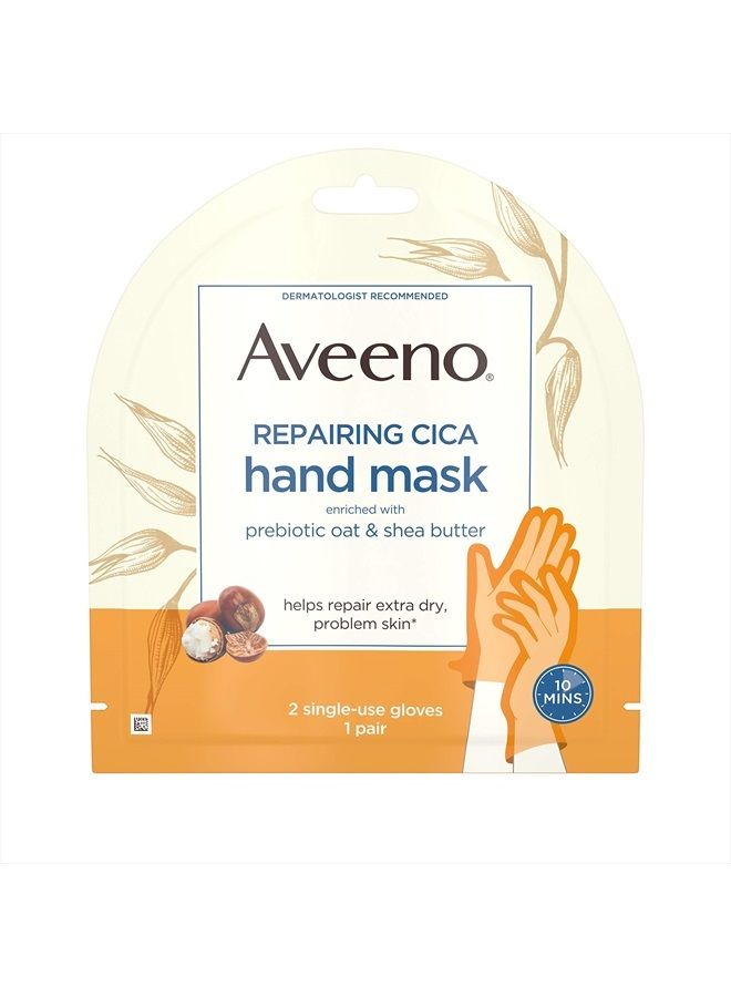 Aveeno Repairing CICA Hand Mask with Prebiotic Oat and Shea Butter for Moisturizing, Extra Dry Skin, Paraben and Fragrance Free, 1 Pair of Single Use Gloves - Image 1