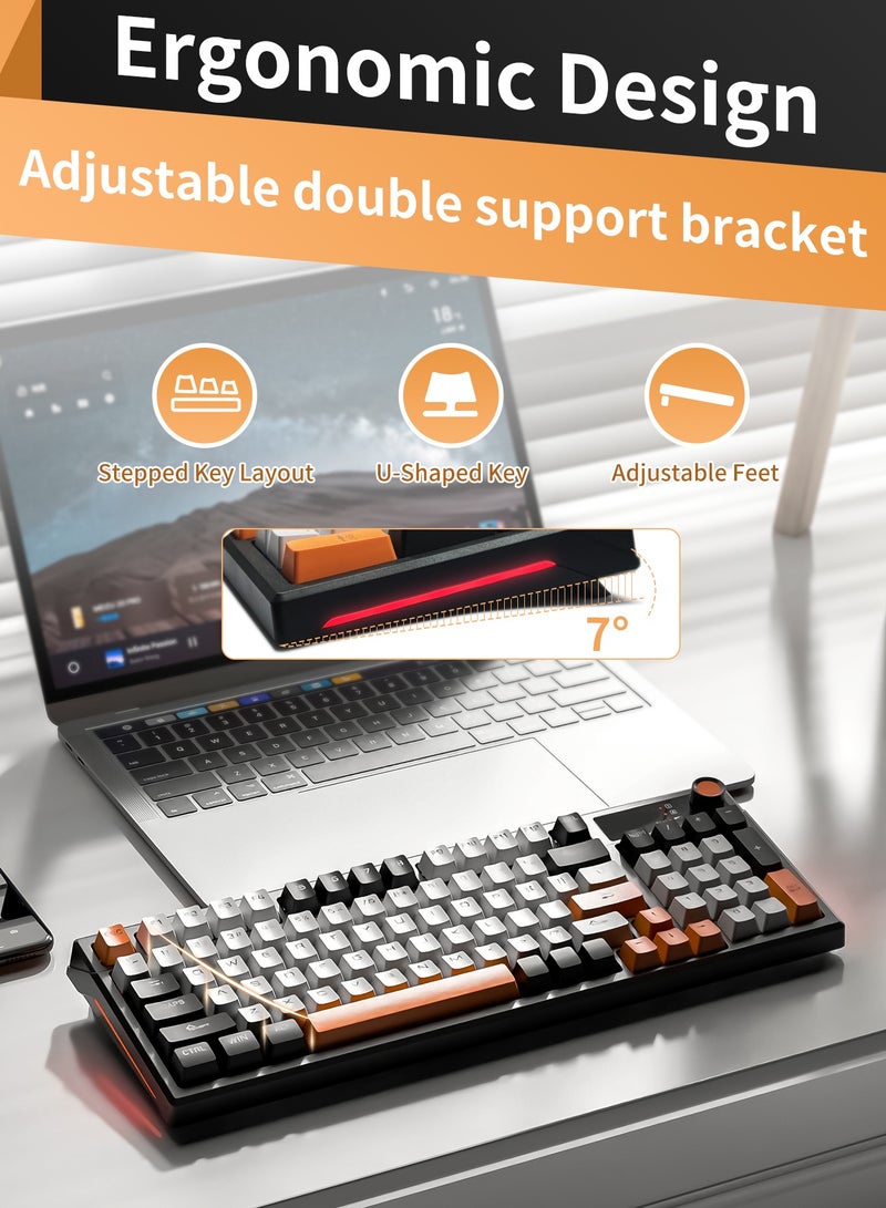 أوتشوانغ لوحة مفاتيح ميكانيكية ثلاثية الأوضاع مكونة من 95 مفتاحًا، لوحة مفاتيح ميكانيكية زرقاء خفيفة الوزن سلكية صغيرة الحجم لأجهزة الكمبيوتر الشخصية وأجهزة Mac ولوحة مفاتيح ألعاب إلكترونية محمولة - برتقالية - Image 4