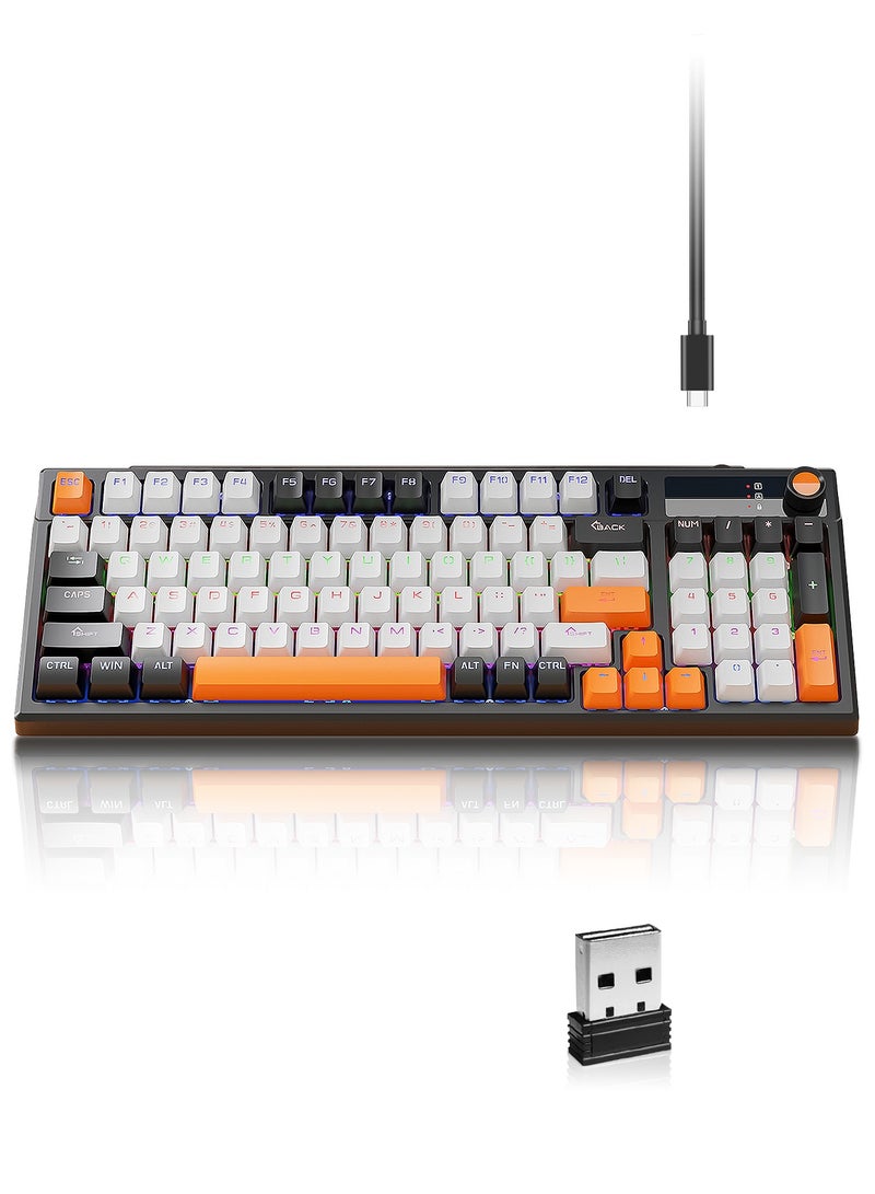 أوتشوانغ لوحة مفاتيح ميكانيكية ثلاثية الأوضاع مكونة من 95 مفتاحًا، لوحة مفاتيح ميكانيكية زرقاء خفيفة الوزن سلكية صغيرة الحجم لأجهزة الكمبيوتر الشخصية وأجهزة Mac ولوحة مفاتيح ألعاب إلكترونية محمولة - برتقالية - Image 1