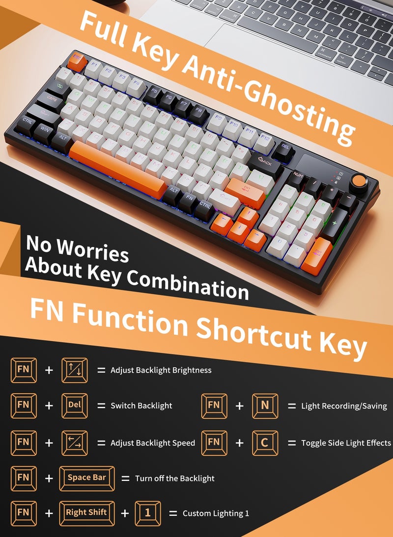 أوتشوانغ لوحة مفاتيح ميكانيكية ثلاثية الأوضاع مكونة من 95 مفتاحًا، لوحة مفاتيح ميكانيكية زرقاء خفيفة الوزن سلكية صغيرة الحجم لأجهزة الكمبيوتر الشخصية وأجهزة Mac ولوحة مفاتيح ألعاب إلكترونية محمولة - برتقالية - Image 5