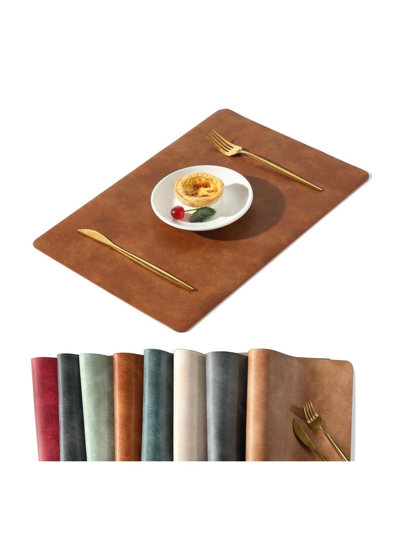 GUDOO Washed Cowhide Pattern PU Leather Placemats Heat Resistant Kitchen Table Mats, Waterproof Wipeable for Party Decoration(Reddish Brown)  - Image 1