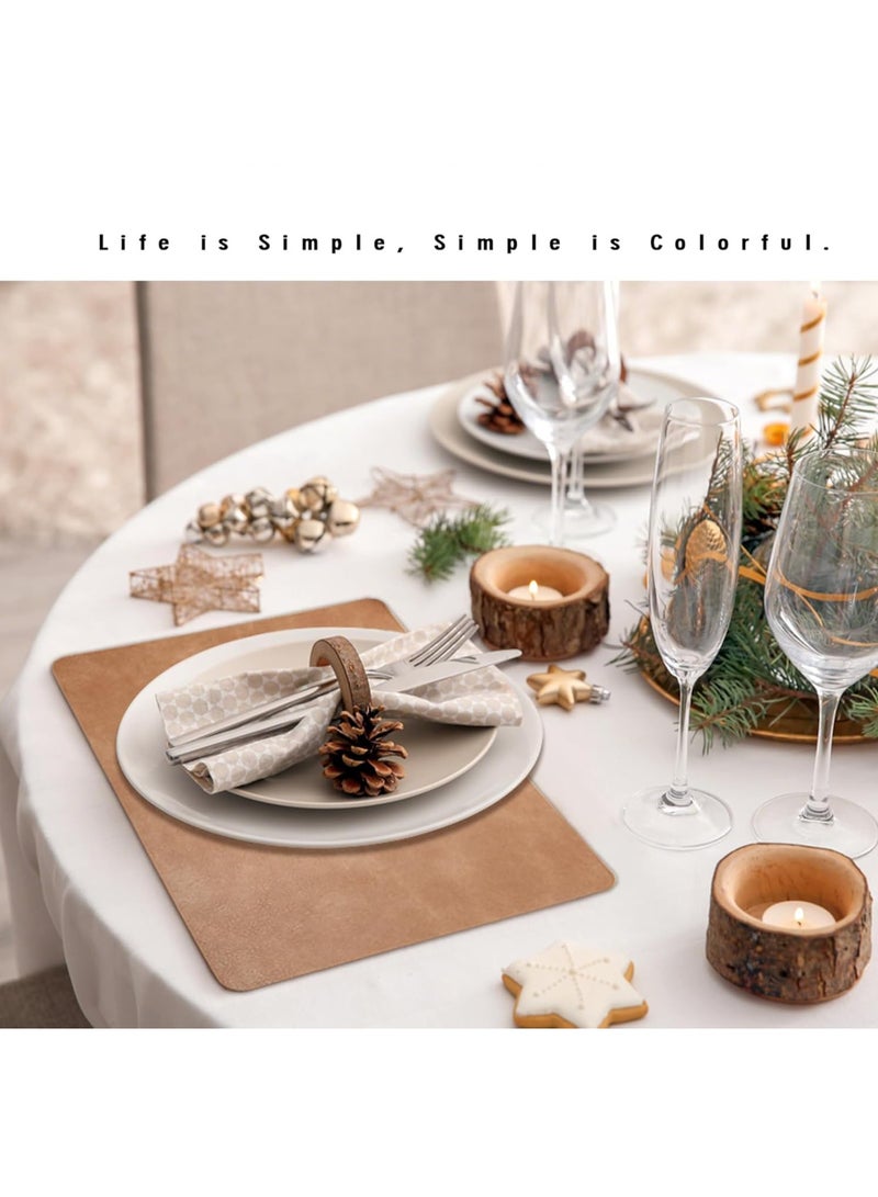 GUDOO Washed Cowhide Pattern PU Leather Placemats Heat Resistant Kitchen Table Mats, Waterproof Wipeable for Party Decoration(Reddish Brown)  - Image 2