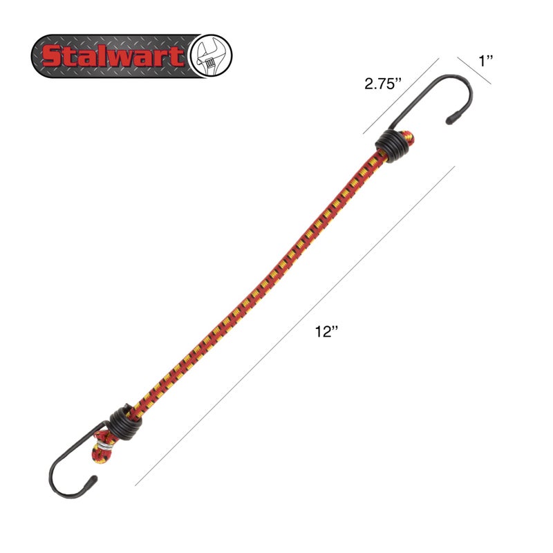 Stalwart Bungee Cords - 10-Pack Virgin Rubber 12-Inch Cordage With Heavy-Duty Vinyl-Coated Hooks And Fabric Wrapping - Truck Accessories By Stalwart (Red) - Image 2