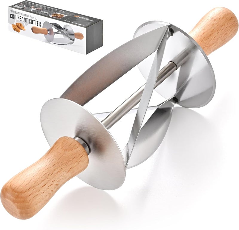 top Topolopyfeely Stainless Steel Croissant Cutter, Irregular Roller Cutter with Wooden Handle, Useful Kitchen Baking Tool - Image 1