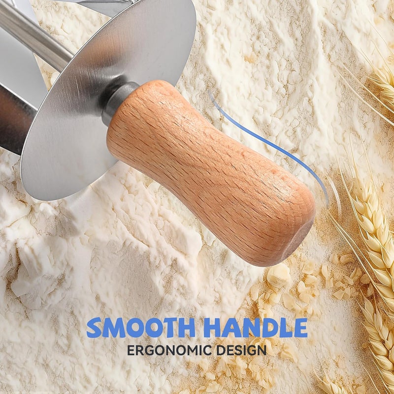 top Topolopyfeely Stainless Steel Croissant Cutter, Irregular Roller Cutter with Wooden Handle, Useful Kitchen Baking Tool - Image 2