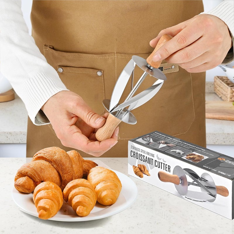 top Topolopyfeely Stainless Steel Croissant Cutter, Irregular Roller Cutter with Wooden Handle, Useful Kitchen Baking Tool - Image 4