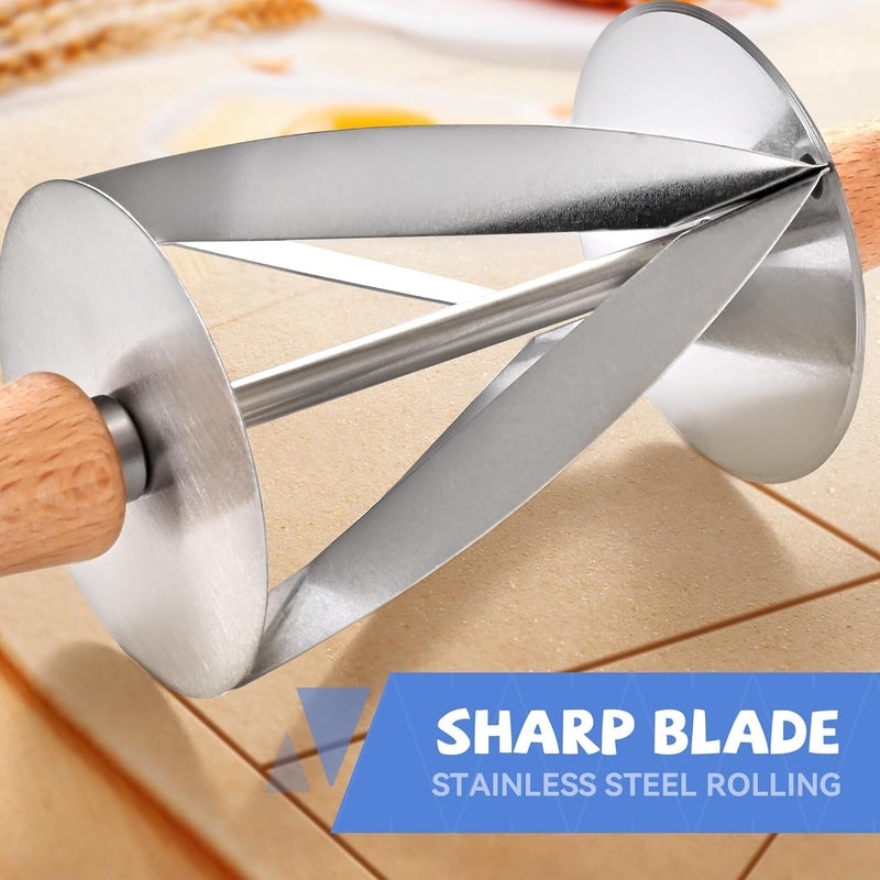 top Topolopyfeely Stainless Steel Croissant Cutter, Irregular Roller Cutter with Wooden Handle, Useful Kitchen Baking Tool - Image 3
