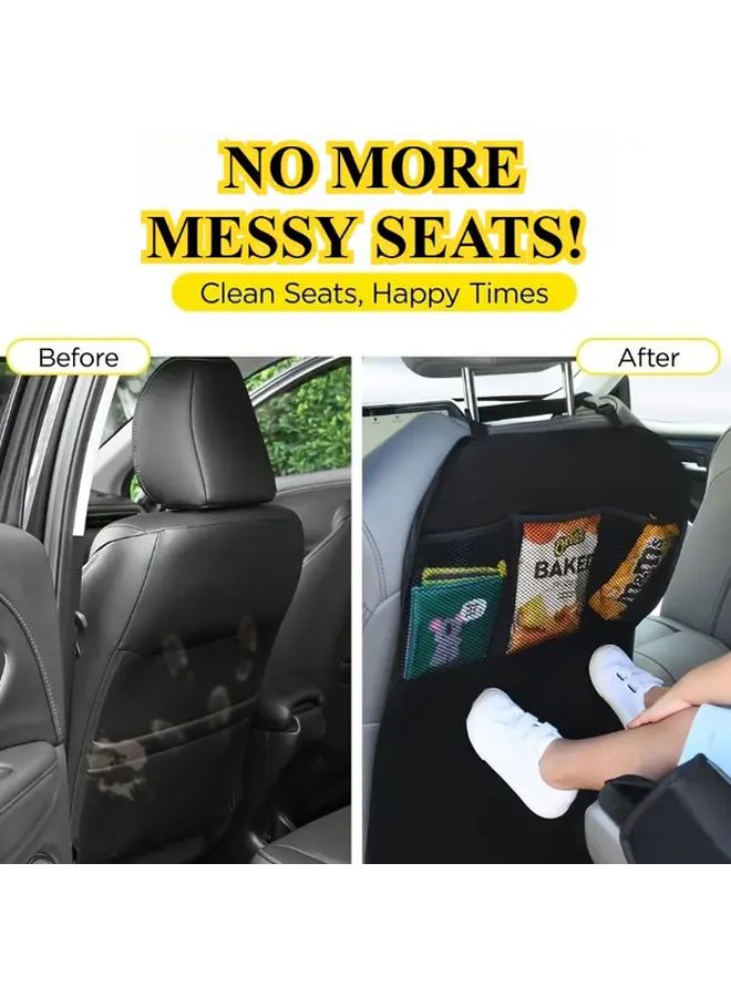 Universal Car Seat Back Protector With Three Storage Pockets Durable Kick Mat Easy Clean - Image 4