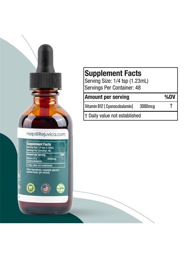 Rejuvica Health - Essential B-12 Liquid B12, Supports Energy and a Healthy Nervous System - Convenient Liquid Dropper Absorbs Fast & Tastes Great - Image 1