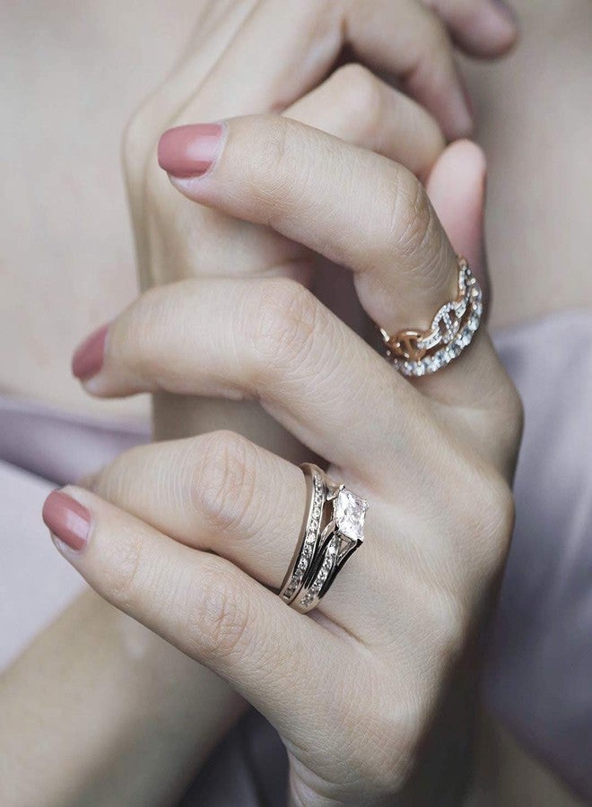 MABELLA 925 Sterling Silver Cubic Zirconia Princess Cut Women's Wedding Engagement Bridal Ring Set Size 7 - Image 4