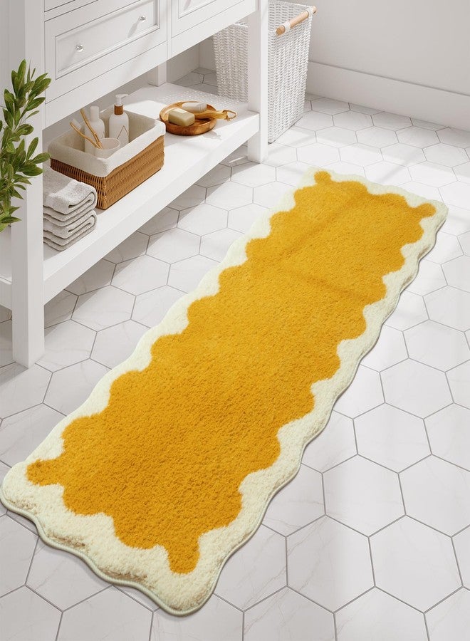 Uphome Bathroom Runner Rug, Large Water Absorbent Cute Bath Mat Non Slip Washable, 24x60 Soft Irregular Shaped Shaggy Microfiber Bath Runner Rug for Floor, Bathtub, Bedroom, Yellow - Image 2