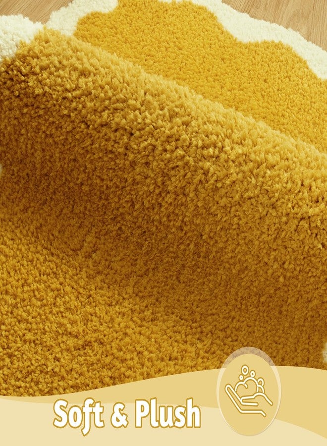 Uphome Bathroom Runner Rug, Large Water Absorbent Cute Bath Mat Non Slip Washable, 24x60 Soft Irregular Shaped Shaggy Microfiber Bath Runner Rug for Floor, Bathtub, Bedroom, Yellow - Image 3