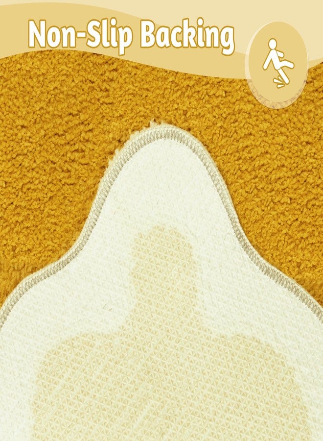 Uphome Bathroom Runner Rug, Large Water Absorbent Cute Bath Mat Non Slip Washable, 24x60 Soft Irregular Shaped Shaggy Microfiber Bath Runner Rug for Floor, Bathtub, Bedroom, Yellow - Image 4