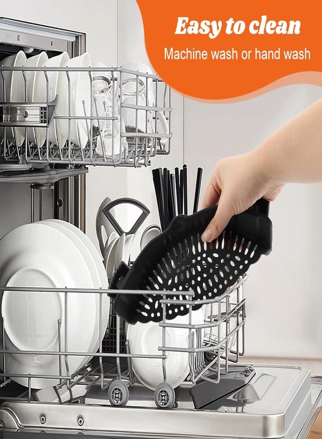 Loyanger Clip on Strainer with Scraper,Silicone Strainer for Pots and Pans Adjustable Pasta Colander for Meat Vegetables Fruit Universal Fit For All Utensils(COLOR:black) - Image 3
