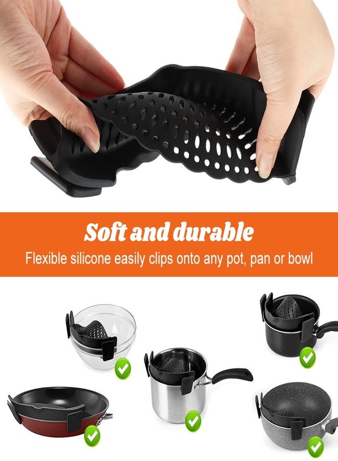 Loyanger Clip on Strainer with Scraper,Silicone Strainer for Pots and Pans Adjustable Pasta Colander for Meat Vegetables Fruit Universal Fit For All Utensils(COLOR:black) - Image 5