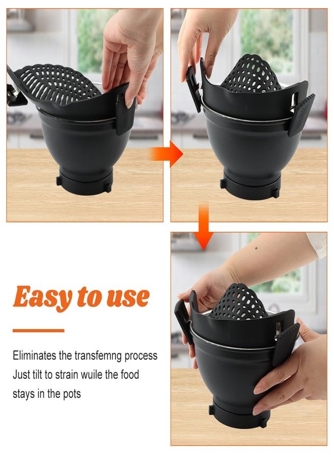 Loyanger Clip on Strainer with Scraper,Silicone Strainer for Pots and Pans Adjustable Pasta Colander for Meat Vegetables Fruit Universal Fit For All Utensils(COLOR:black) - Image 4