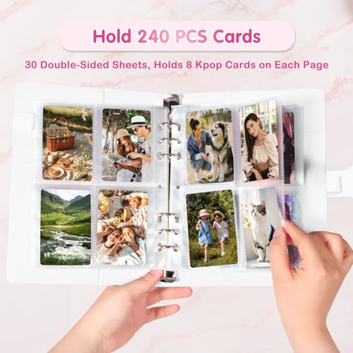 WITHYU A5 Kpop Photocard Binder with 30 Pack 4-Pocket Card Pages, 6 Ring A5 Binder Card Collector Album with 240 Card Slots,PU Leather Binder Cover with Magnetic Buckle Closure for Organizing Trading Card - Image 2