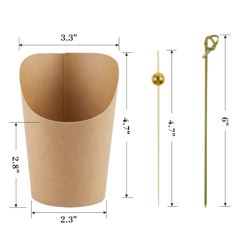 Ocmoiy Charcuterie Cups with Sticks  Brown Disposable 14 oz Kraft Paper Appetizer Cups  Individual Party Serving Snack Cups (50 Cups  200 Cocktail Picks) - Image 2