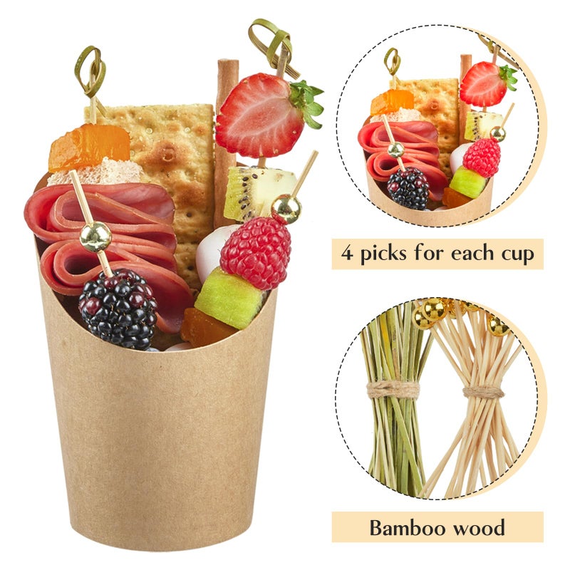Ocmoiy Charcuterie Cups with Sticks  Brown Disposable 14 oz Kraft Paper Appetizer Cups  Individual Party Serving Snack Cups (50 Cups  200 Cocktail Picks) - Image 5