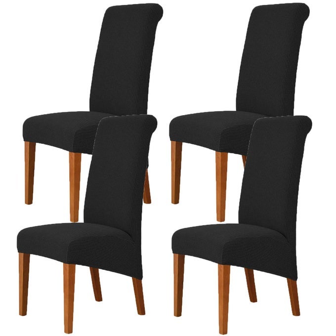 STRETCH XLOVERSIZED SOFT SPANDEX EXTRA LARGE DINING ROOM CHAIR COVERS FOR KITCHEN DININGREMOVABLE WASHABLE CHAIR PROTECTORS SLIPCOVERS BLACK 4