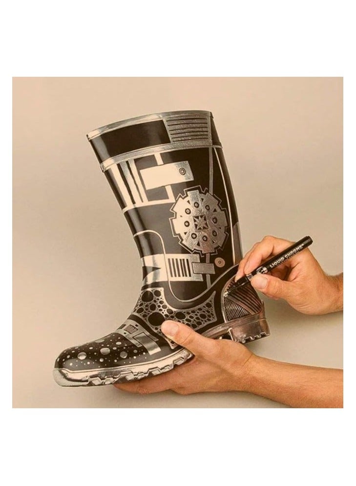 اقلام ماركر من الكروم السائل، قلم طلاء كروم عاكس عالي اللمعان، علامات معدنية دائمة للطلاء المعدني والزجاج والبلاستيك وحبر فضي - Image 1