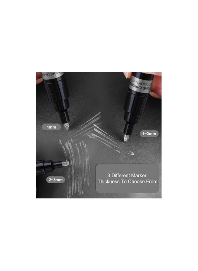 اقلام ماركر من الكروم السائل، قلم طلاء كروم عاكس عالي اللمعان، علامات معدنية دائمة للطلاء المعدني والزجاج والبلاستيك وحبر فضي - Image 4