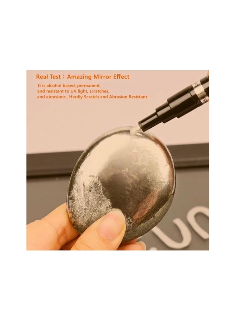 اقلام ماركر من الكروم السائل، قلم طلاء كروم عاكس عالي اللمعان، علامات معدنية دائمة للطلاء المعدني والزجاج والبلاستيك وحبر فضي - Image 5