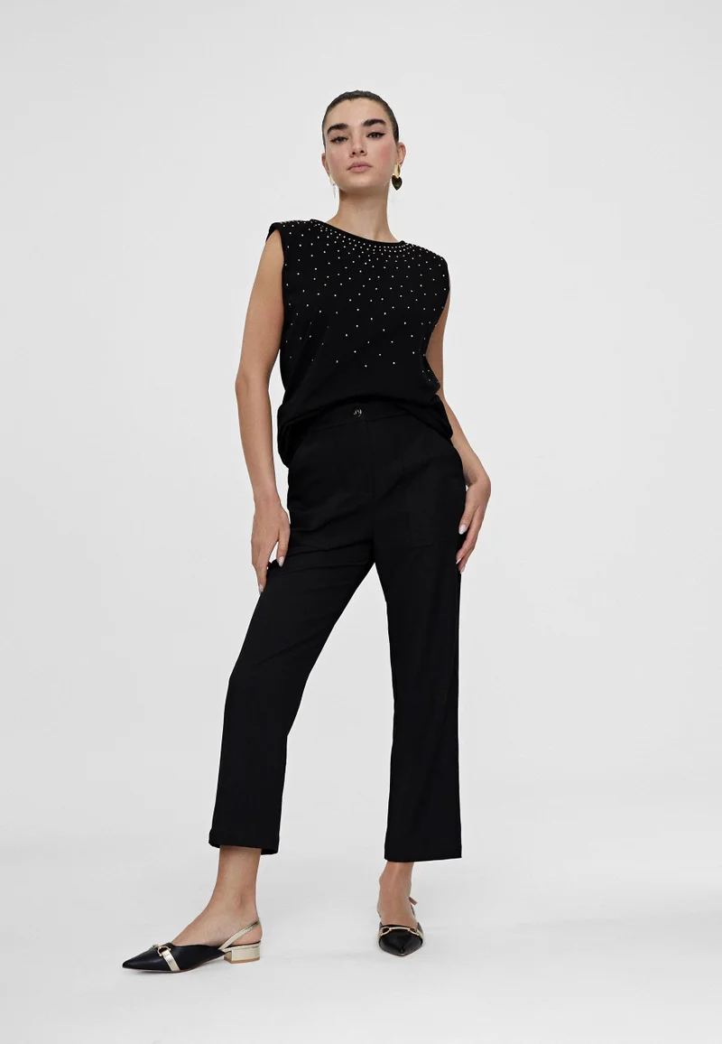 Lola Casademunt T-shirt with shoulder pads and rhinestones