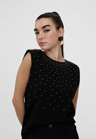 Lola Casademunt T-shirt with shoulder pads and rhinestones