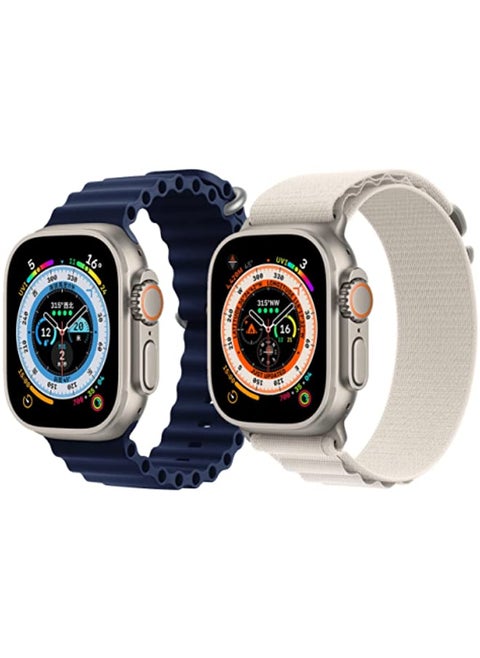 Silicone Ocean Band Strap Dark Blue Nylon G-hook Loop Buckle Watch Strap White Set of 2 for Apple Watch Ultra 8 49mm