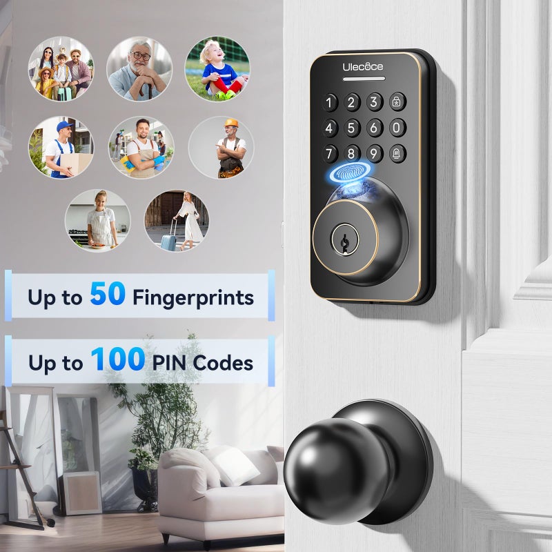 Ulecoce Fingerprint Keypad Deadbolt with Handle Set, Keyless Entry Door Lock, Door Locks for Front Door Lock Set, App Control, Auto Locking, Easy to Install, Oil Rubbed Bronze - Image 5