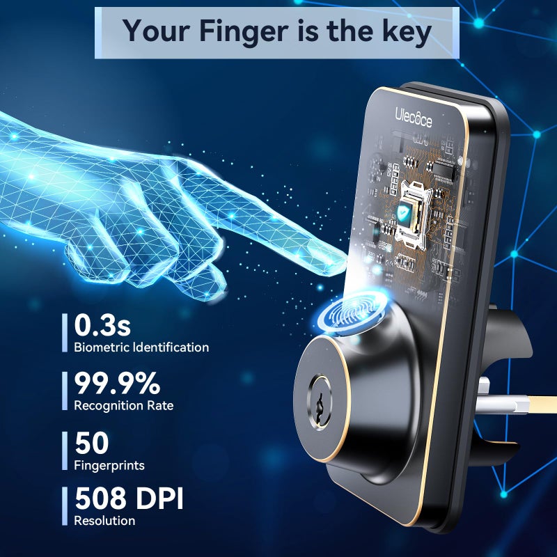 Ulecoce Fingerprint Keypad Deadbolt with Handle Set, Keyless Entry Door Lock, Door Locks for Front Door Lock Set, App Control, Auto Locking, Easy to Install, Oil Rubbed Bronze - Image 4