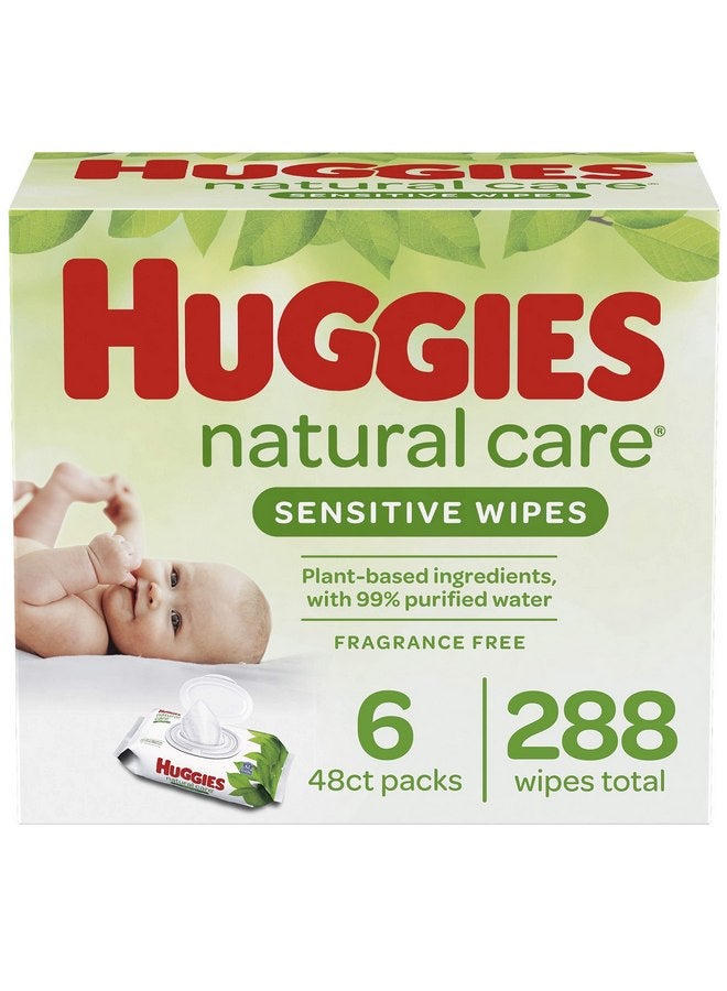 هجيز مناديل Huggies Natural Care Sensitive Baby Wipes، غير معطرة، 6 عبوات قابلة للطي، 48 قطعة (عبوة من 6 قطع) - Image 1